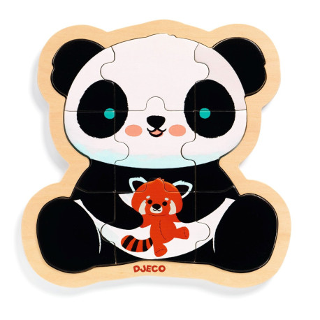 Panda - Træpuslespil i ramme 9 brikker - Djeco