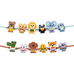 Dyrevenner - Træk 12 stk. store træperler på snor (2-3 år) - Djeco