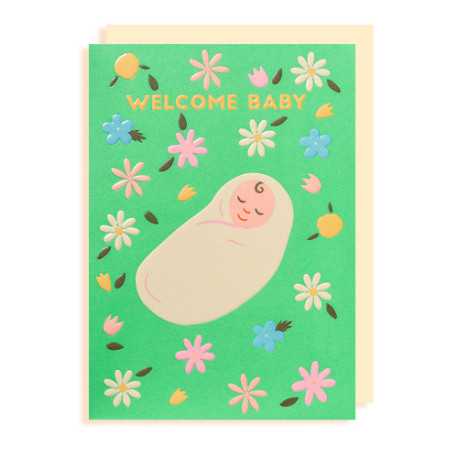 Welcome Baby blomster - Barselskort & Kuvert - Lagom