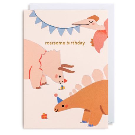 Roarsome Birthday med dinoer - Fødselsdagskort & kuvert - Lagom