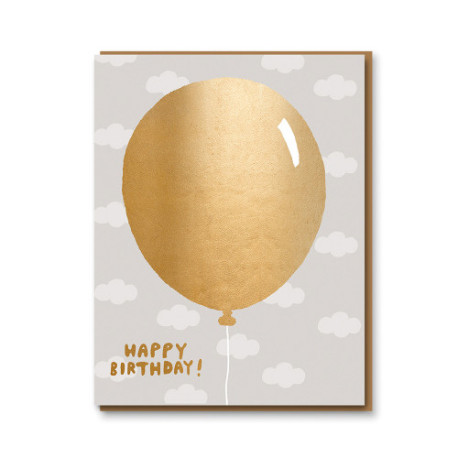 Guld ballon med skyer - Fødselsdagskort & kuvert 