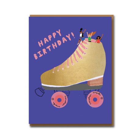 Guld Rulleskøjte - Fødselsdagskort & kuvert