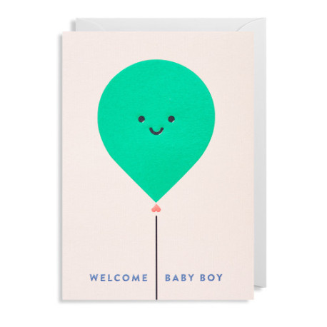 Welcome Baby Boy Grøn Ballon - Barselskort & kuvert - Lagom