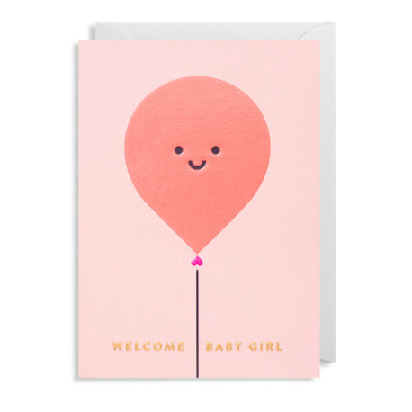 Welcome Baby Girl Orange Ballon - Barselskort & kuvert - Lagom