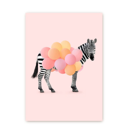 Zebra med Balloner - Postkort - Lagom