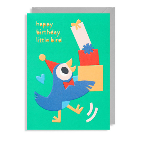 Fugl med gaver - Fødselsdagskort & kuvert - Lagom