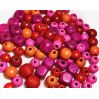 Rød, pink & orange træperlemix - Pearl n Fun