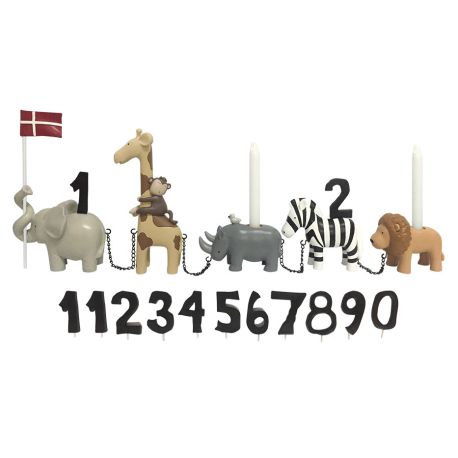 Safaridyr fødselsdagstog med 11 tal & flag - Kids by Friis