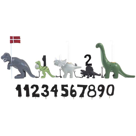 Dinosaur fødselsdagstog med 11 tal & flag - Kids by Friis