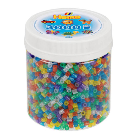 Transparente glitter perler - 3000 midi perler i bøtte - Hama