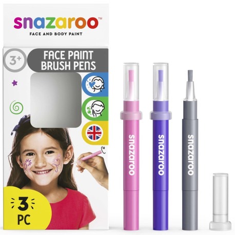 Fantasy - 3 stk. pensler med lyserød, lilla & sølv ansigtsmaling - Snazaroo
