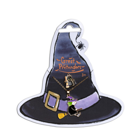 Hekse halskæde & sort kat ring - Halloween - Great Pretenders