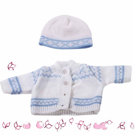 Lyseblå striktrøje med hue - Dukketøj (30-33 cm) - Götz