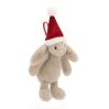 Kanin med nissehue - Bashful bamse til ophæng 13 cm - Jellycat