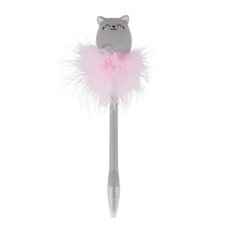 Meow kat kuglepen med lys & fjer - Legami