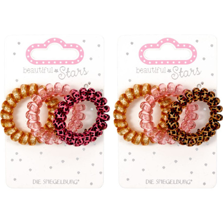 Guld, lyserød & leopard - 3 spiral hårelastikker - Spiegelburg