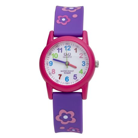 Lilla & pink blomster børneur - Silicone rem