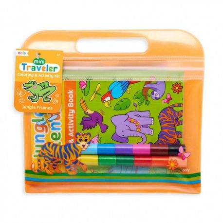 Jungle Friends - Lille rejsetaske med farver & aktivitetshæfte