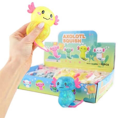 Stor Squeeze Axolotl med glimmer 12 cm - Assorterede farver