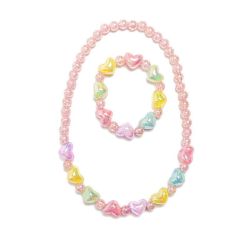 Store pastel hjerteperler armbånd & halskæde