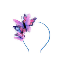 Blå hårbøjle med lilla & pink sommerfugle
