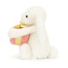 Hvid kanin med gave - Bashful bamse 18 cm