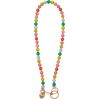 Multifarvet nøglesnor med træperler, hjerte, ringe & karabinhage