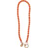 Orange nøglesnor med træperler, hjerte, ringe & karabinhage