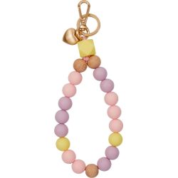 Pastel nøglesnor med hjertevedhæng, træ & silikone perler