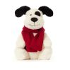 Sort og hvid hund med halstørklæde - Bashful julebamse 31 cm
