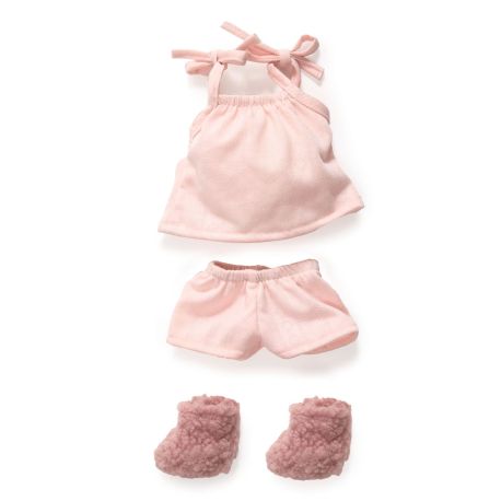 Lyserød top, short & futter - Dukketøj 32 cm