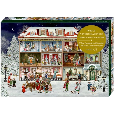 Julehuset - Puslespil julekalender med 24 låger - 1000 brikker