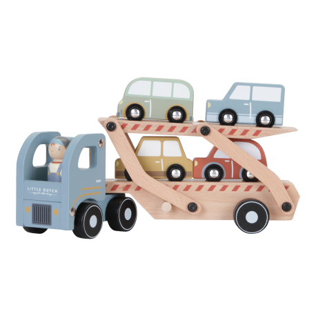 Biltransporter med 4 biler & figur - Trælegetøj (18 mdr.- 5 år)