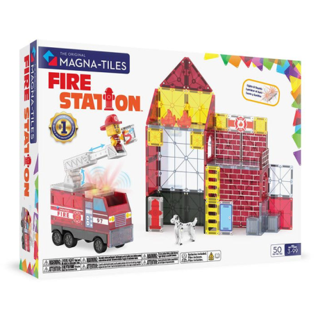 Stor brandstation med lyd & lys - Byggemagneter 50 stk.