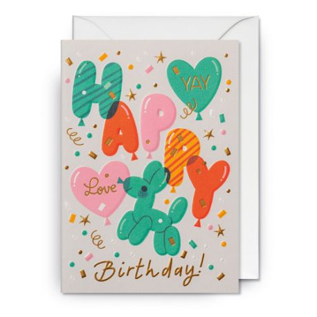 Ballonhunde Happy Birthday - Kort & kuvert