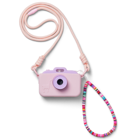 Rosa-Lilla digitalt børnekamera med stickers & perlesnor