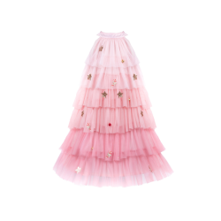 Lyserød Juletræskjole med guldstjerner hårbøjle (5-6 år)