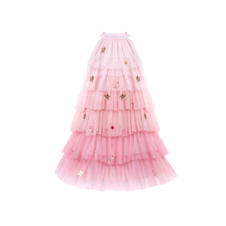 Lyserød Juletræskjole med guldstjerner hårbøjle (5-6 år)