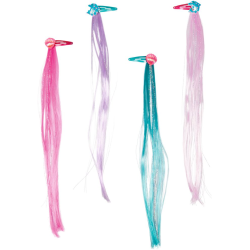 4 stk. Hårspænder med farvet hår & glitter