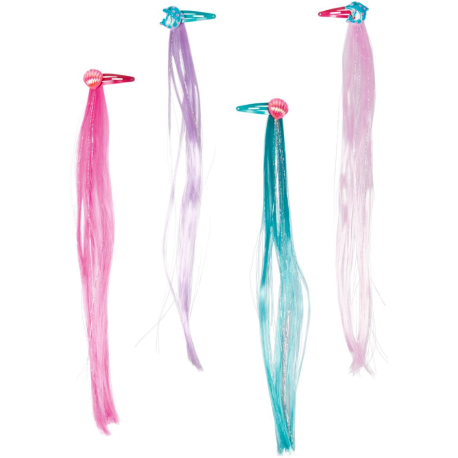 4 stk. Hårspænder med farvet hår & glitter
