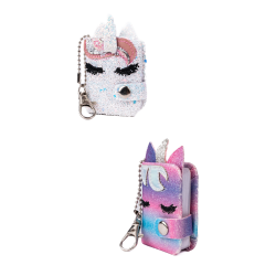 Mini Enhjørning bog med glitter & nøglering - Ass. farver