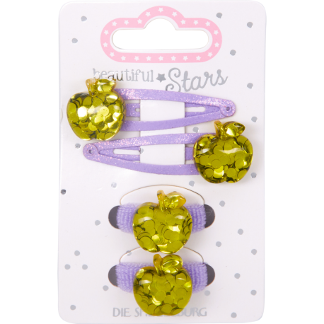 Æble hårklips & elastikker - Assorterede farver