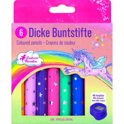 6 stk. tykke farveblyanter & blyantspidser