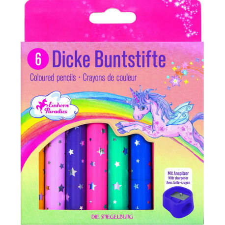 6 stk. tykke farveblyanter & blyantspidser