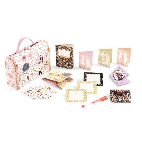 Tinou lyserød brevpapirskuffert - 16 dele