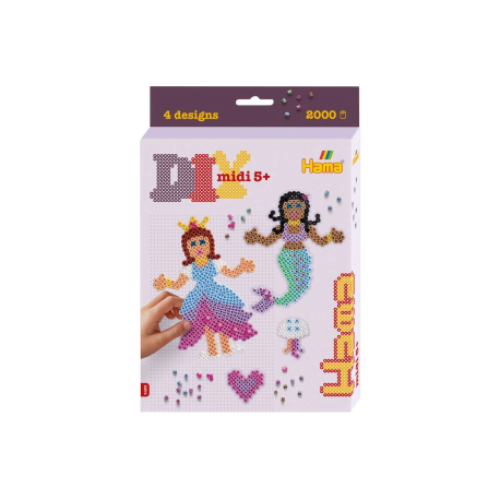 Prinsesse & havfrue - Æske med 2000 Midi perler & perleplade