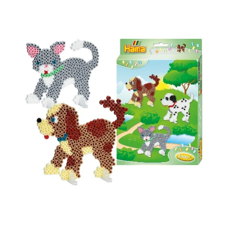 Hund & kat - Æske med 2000 Midi perler & perleplade