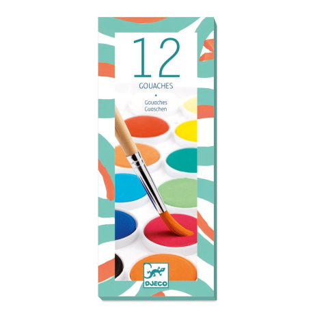 Vandfarver & pensel - 12 klassiske farver