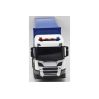 SCANIA Lastbil m. container, lys & lyd i hvid og blå
