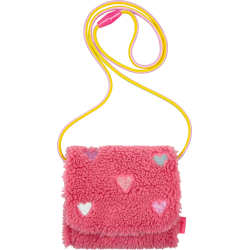 Fluffy pink pung med regnbue charms